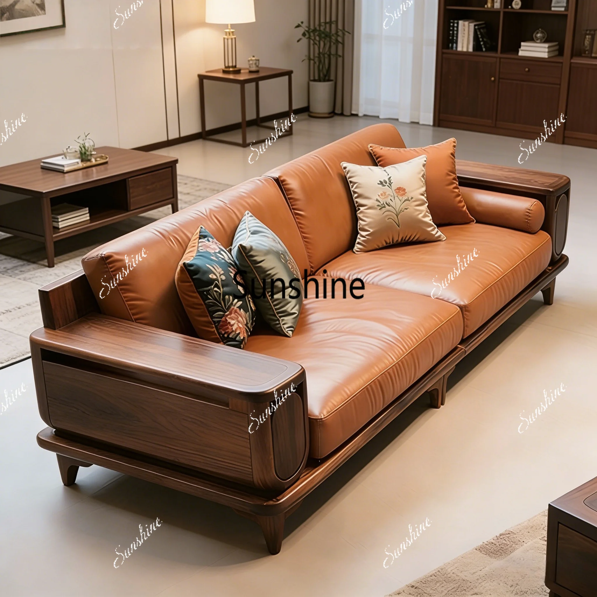 

New Chinese-style home hospitality B & B villa high-end furniture custom ash wood sofa