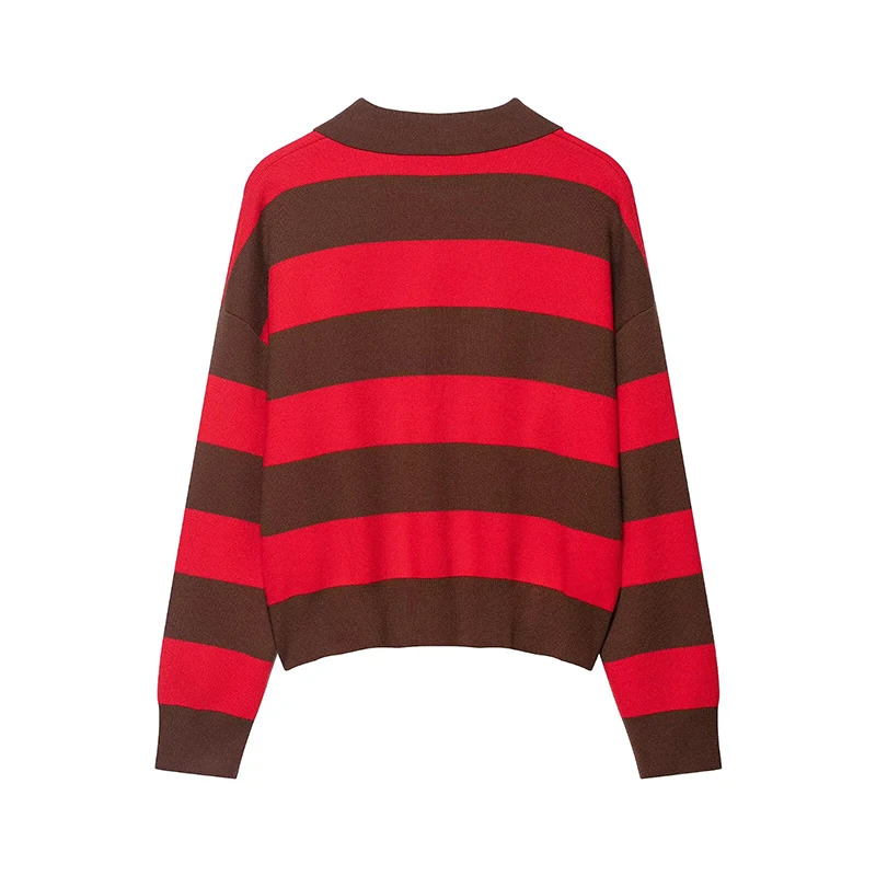 المرأة أزياء مخطط محبوك سترة الخريف الشتاء بولو طوق طويلة الأكمام البلوز خمر الإناث شيك قمم