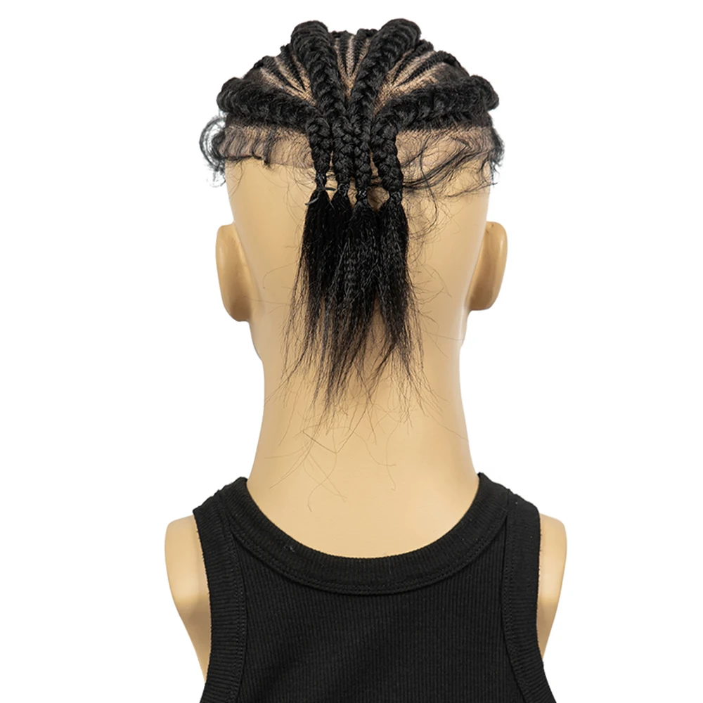 الاصطناعية الشعر القصير الرجال الشعر المستعار HD كامل الدانتيل الذكور قطع الشعر مع ضفائر كورنو الأبيض استبدال الشعر توبر للرجال #5