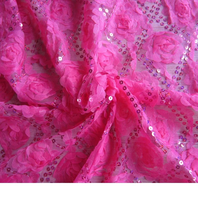 3D Mesh Flower Sequin Embroidery Lace Fabric