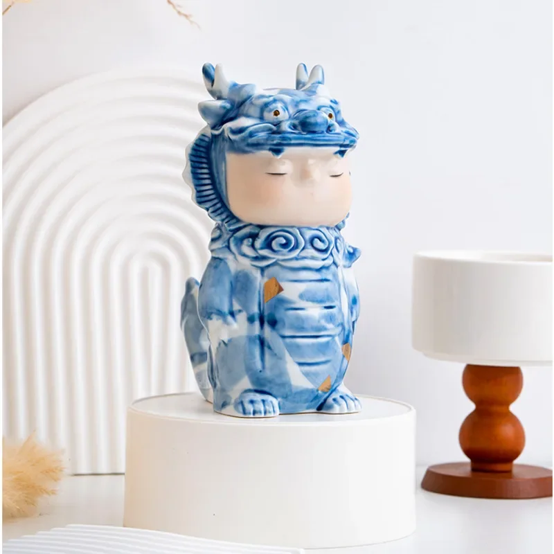 Jingdezhen Ceramic Dragon Ornaments for Home Decoration, Cute Mascot Modern Design Style, Desktop, Wine Cabinet, Miniature Items