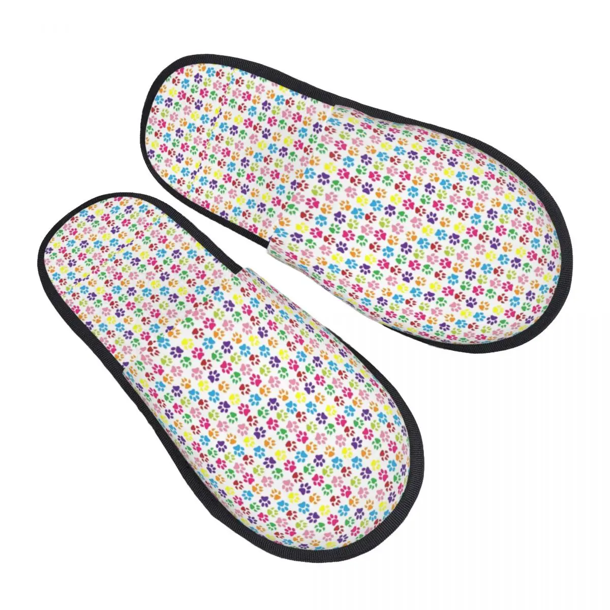 Rainbow Paw Print Pattern Chinelos de hóspedes para Hotel, Cute Custom Print, Pretty Pet House Slipper para mulheres