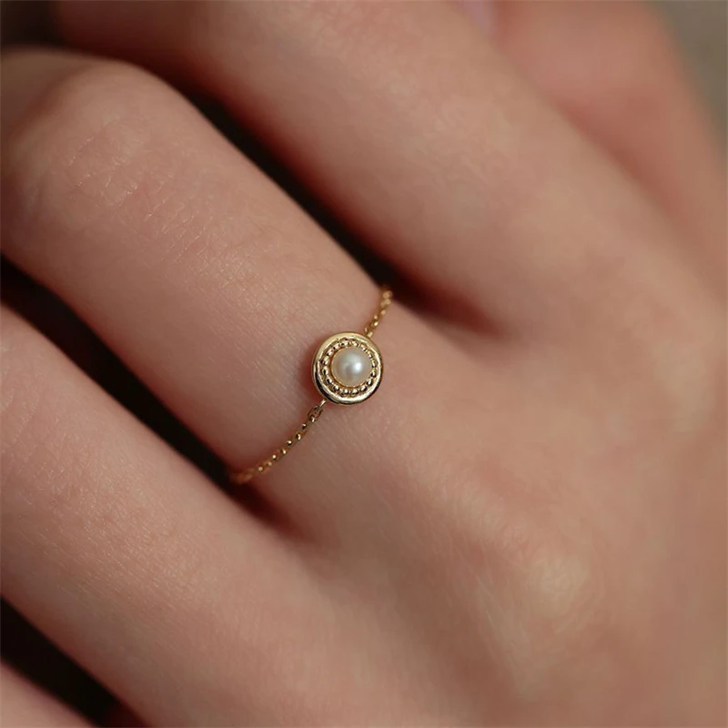 Fashionable New Pearl Chain Adjustable Ring for Women Temperament Exquisite Stainless Steel Ring Jewelry Accessories Gift