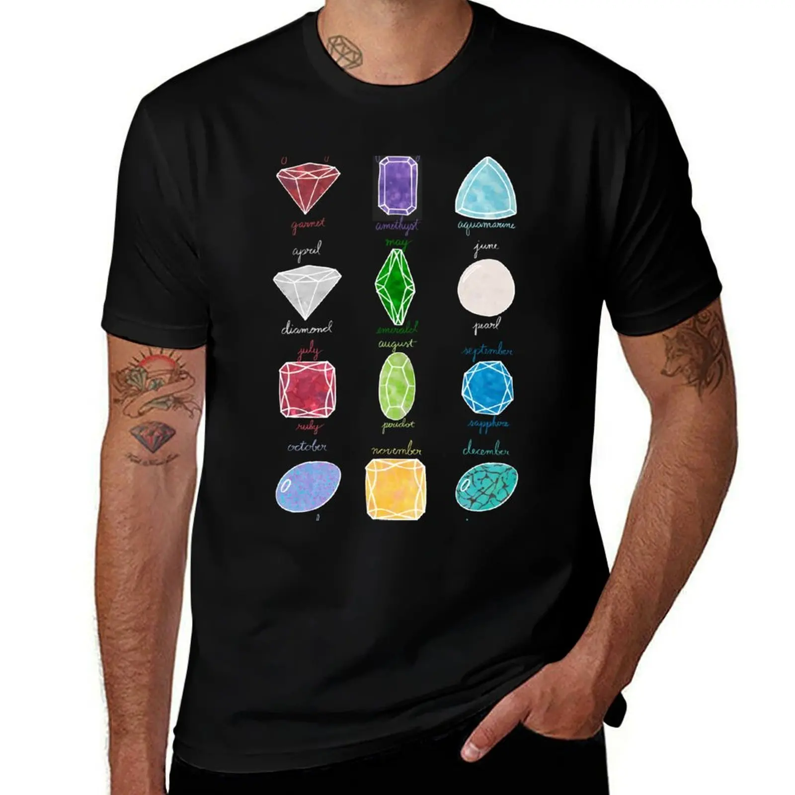 Birthstone Calendar T-Shirt Breathable Basic Cotton T-Shirt