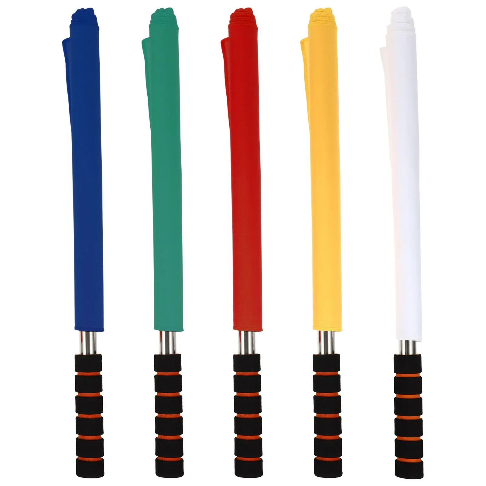 5Pcs Sports Referee Flags Bright Polyester Handheld Foam Grip Aluminum Pole Racing Track and Field Signal Flags