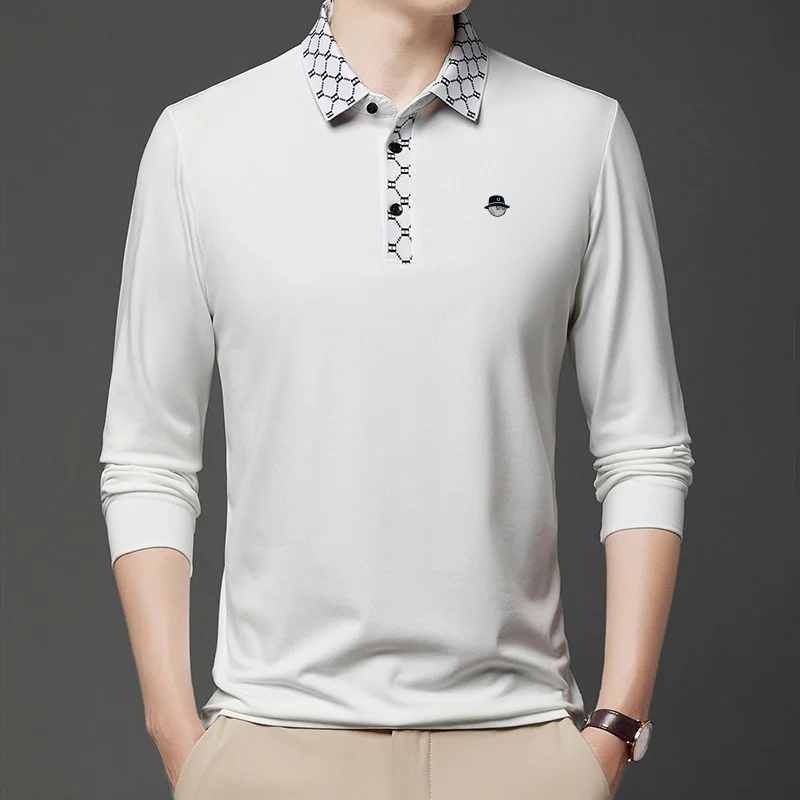 Modisches, trendiges Herren-Polohemd mit Print, Herbst, wärmend, hautfreundlich, langärmelig, mit Kragen, T-Shirt, normale Passform, Herrenbekleidung – Detail 3