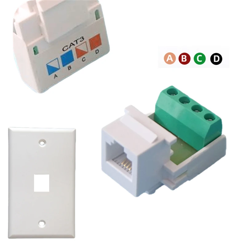 Adaptadores de enchufe de teléfono RJ11 CAT3, modelo de cableado, terminales de Módulo de conector 6P4C, blanco y negro, 10 unidades