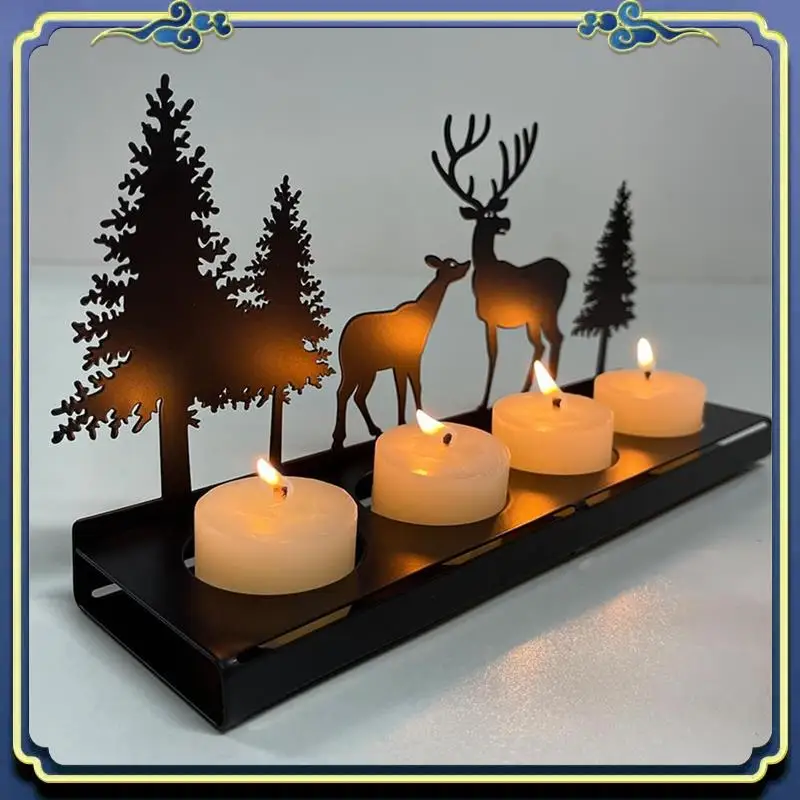 

A56P-Candle Holder Wreath Black For Tea Light, Candle Holder Metal Modern, Candle Holder Without Mandrel, Candle Tray Square Dur