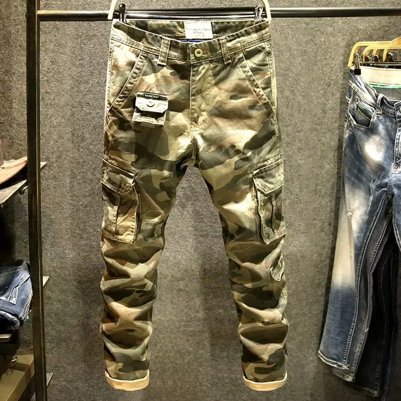 

Камуфляжные повседневные брюки, мужские модные брендовые свободные прямые брюки, корейские хлопковые функциональные комбинезоны с несколькими карманами, толстые брюки