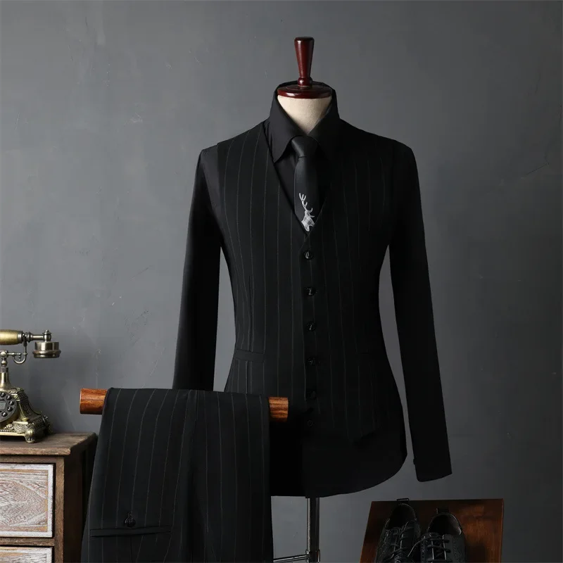 

3161 High-end striped groom and best man formal wedding suit