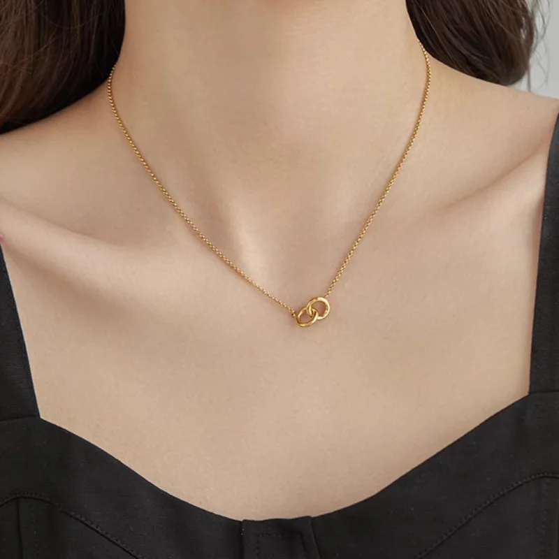 

VENTFILLE 925 Sterling Silver Gold Annulus Necklace For Women Minimalist Elegant Versatile Fashion Jewelry Gift Dropshipping