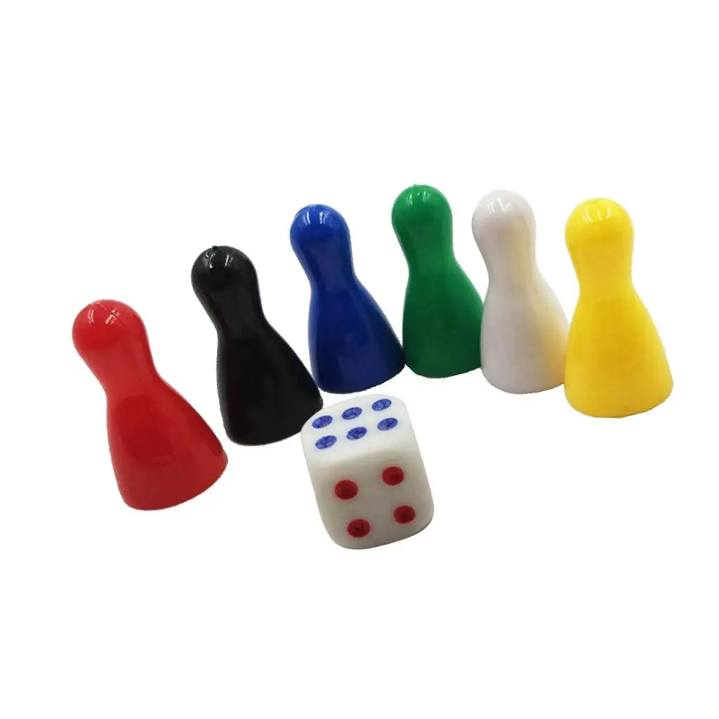 6x peças de xadrez de plástico com dados, estatueta de xadrez de substituição para ludo, jogos de tabuleiro de estratégia-seis cores