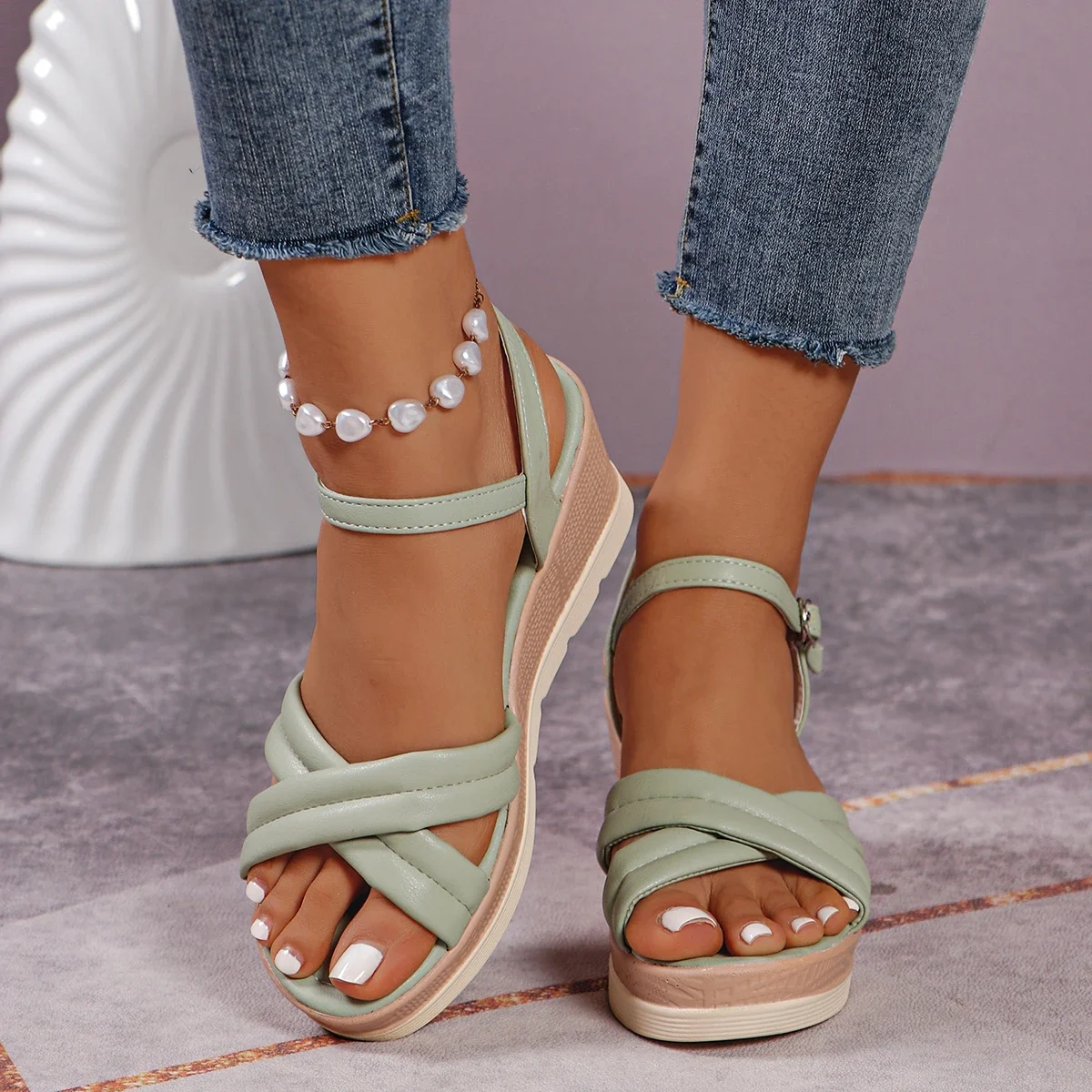 2024 New Sexy Roman Shoes Open Toe Thick Sole Wedge Women's Sandals Summer Fashion Casual Elegant Fashion High Heels NO:556