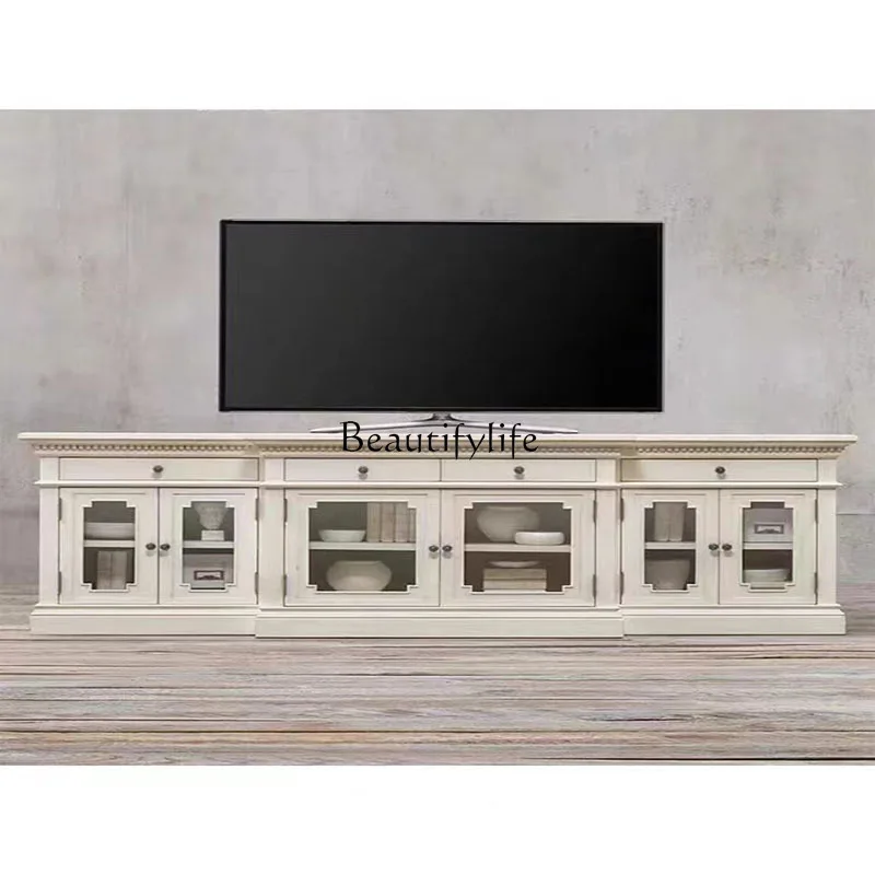 

American solid wood TV cabinet French romantic retro small apartment living room locker