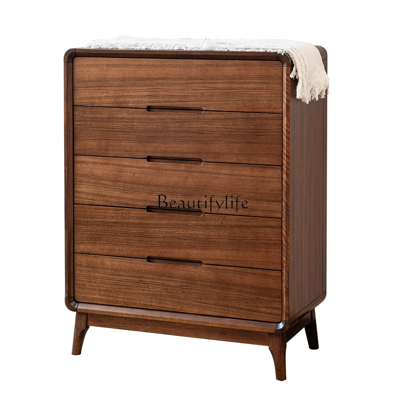 

Light Luxury Black Walnut Simple Modern Living Room Drawer Cabinet Solid Wood Bedroom Storage Cabinet