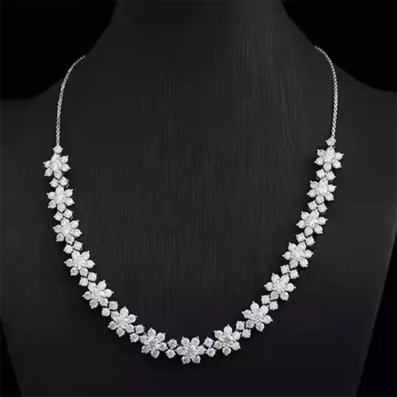 20CTW Round Cut CVD HPHT DEF VS-VVS Lab-Created Diamond Women\'s Tennis Necklace 14K White Gold Flower Shape Necklace For Women