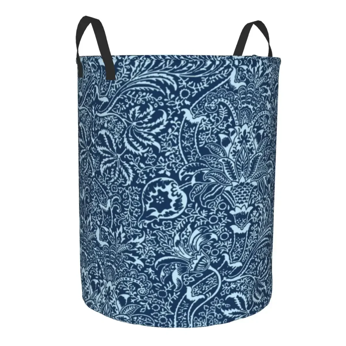 Customized William Morris Indian Laundry Basket Collapsible Dark Indigo Blue Clothes Toy Hamper Home Goods Storage Basket