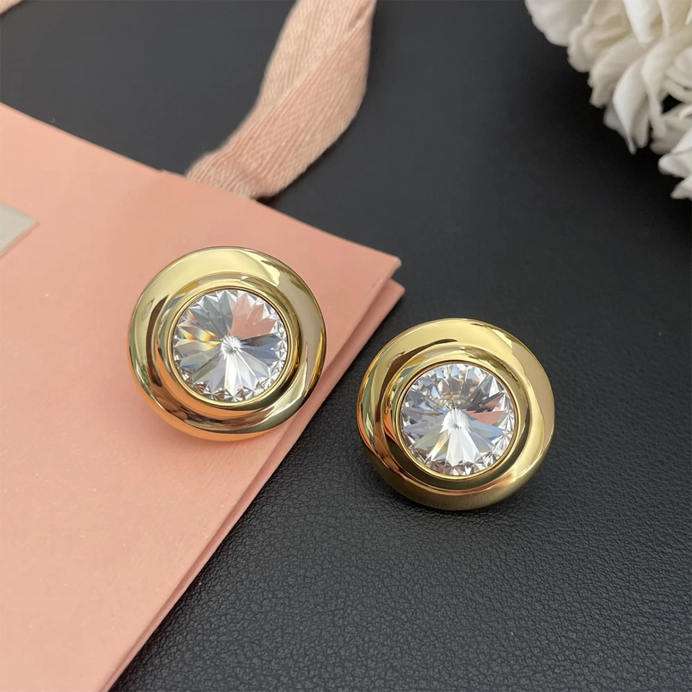 

Báthory Elizabeth Fashion Famous Brand Gold Round Crystal Earrings Ear Clip Women Luxury Jewelry Top Quality Birthday Party Gift