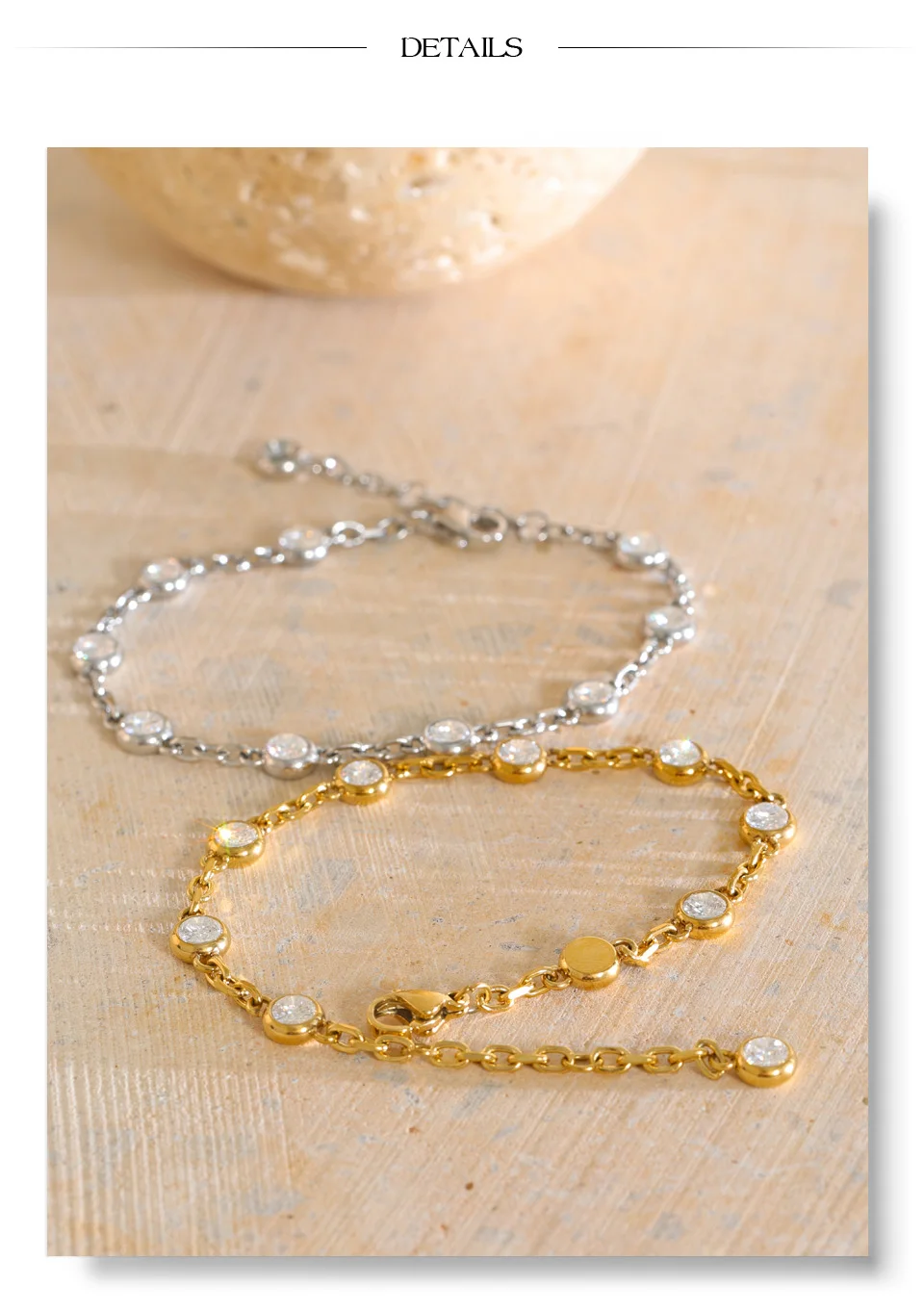 Yhpup Edelstahl CZ Armband für Damen, Kubisches Zirkonia Kettenarmband, Rund, Beliebter Ästhetischer Zarter Handgelenkschmuck – Detail 8