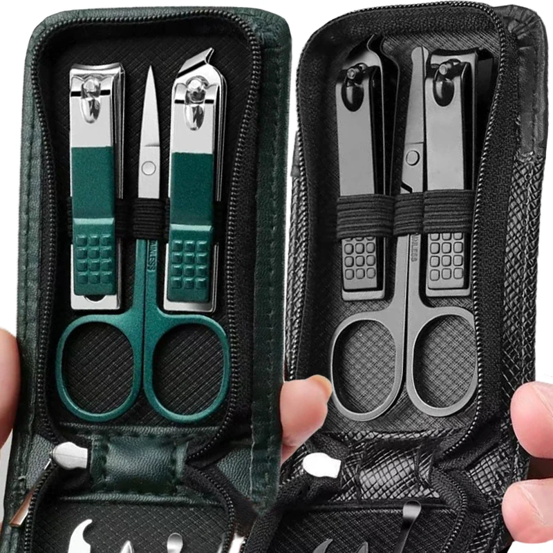 Ensemble de ciseaux à ongles portables en acier au carbone, vert et noir, coupe-ongles, lime, manucure, Kit d'outils de beauté, fonction complète, 6 pièces