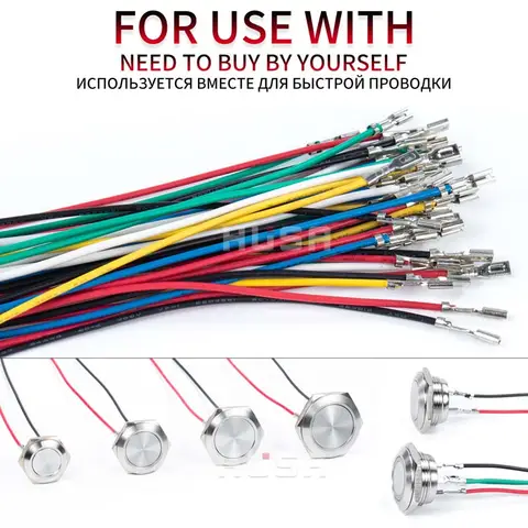 12/16/19/22/25/30mm Kort slaglängd Mini Vattentät Metall Tryckknapp Strömbrytare LED-ljus Momentan 5/12/24/220V Svart 1NO 10 best sales knapplampa - №10