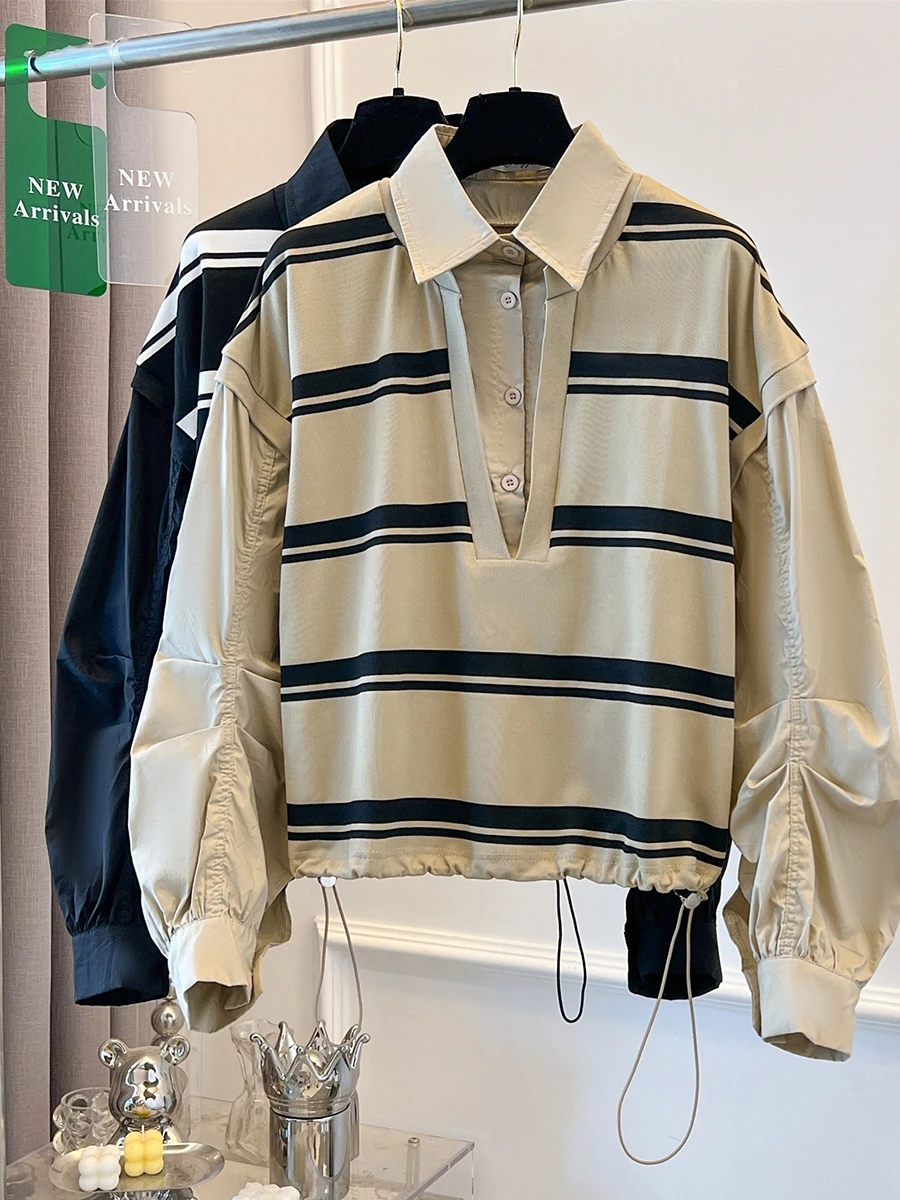 Couleur Blo rayé irt femmes printemps automne Design Sensation Dstring coton Long Sve Faionable haut