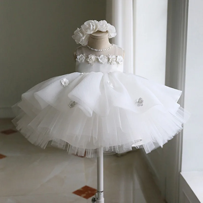 

Wedding Dress Vestido Elegant Children's Matching Wedding Flower Girl Costume Birthday Princess Dresses Clothes Kids White Veil