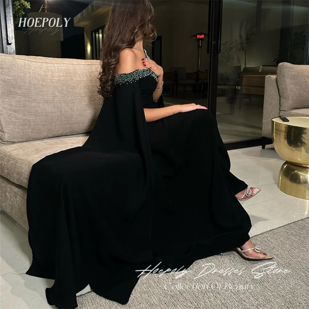 Hoepoly Luxury Strapless Crystal A Line Evening Dress For Woman Summer Style Fashion Simple Classy Party Long Prom Gown New