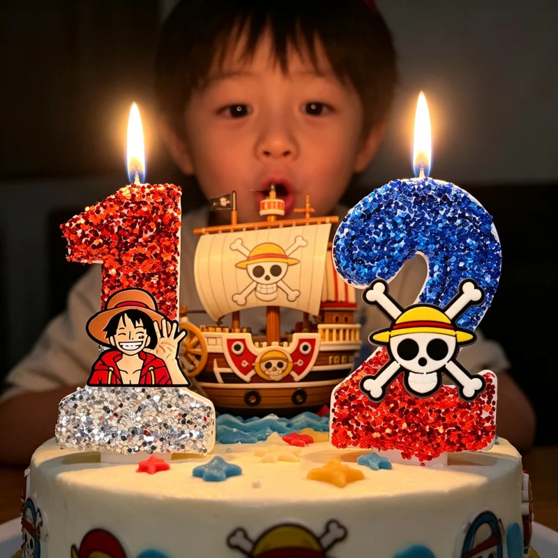One Piece Themen-Kerze Nummer 0-9 Luffy-Kerze Kuchendekoration Geburtstagsparty für Kinder Babyparty Deko Geschenk