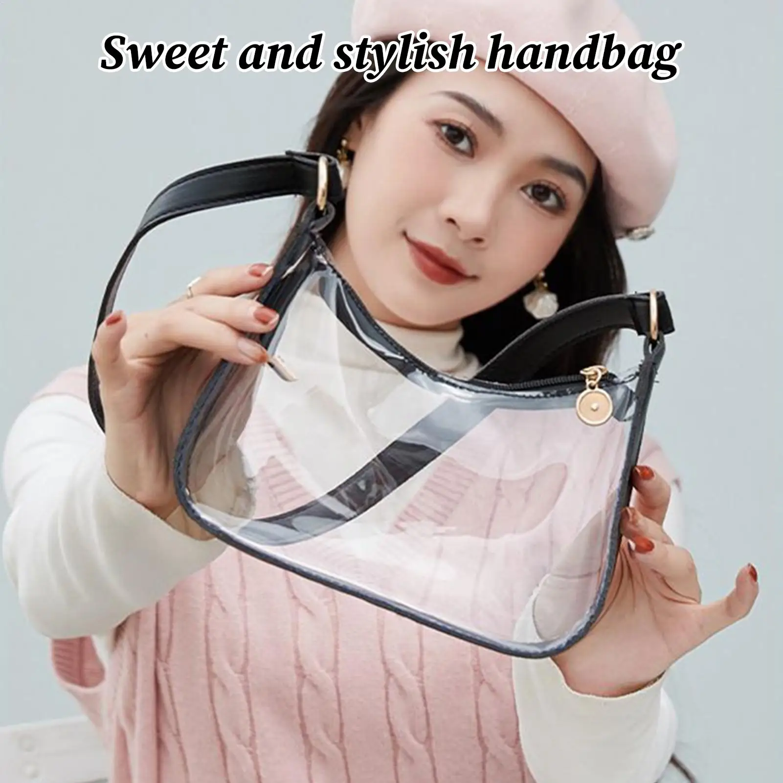 Clear Zipper Underarm Purse Waterproof Transparent Shoulder Bag Handbag for Game Day Essentials Organization