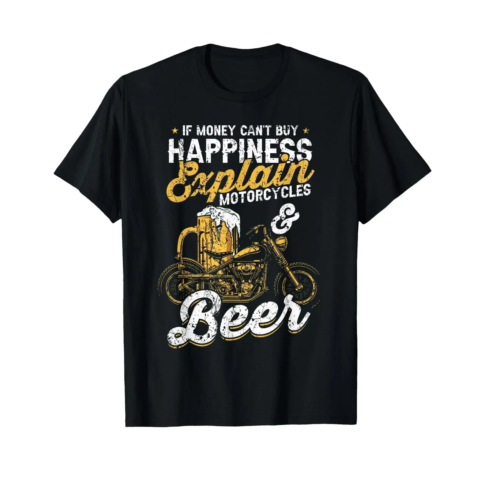 If Money Cant Buy Happiness Explain Beer Motorcycles T Shirt vintage Washed Soft streetwear Comfortable designer clothes