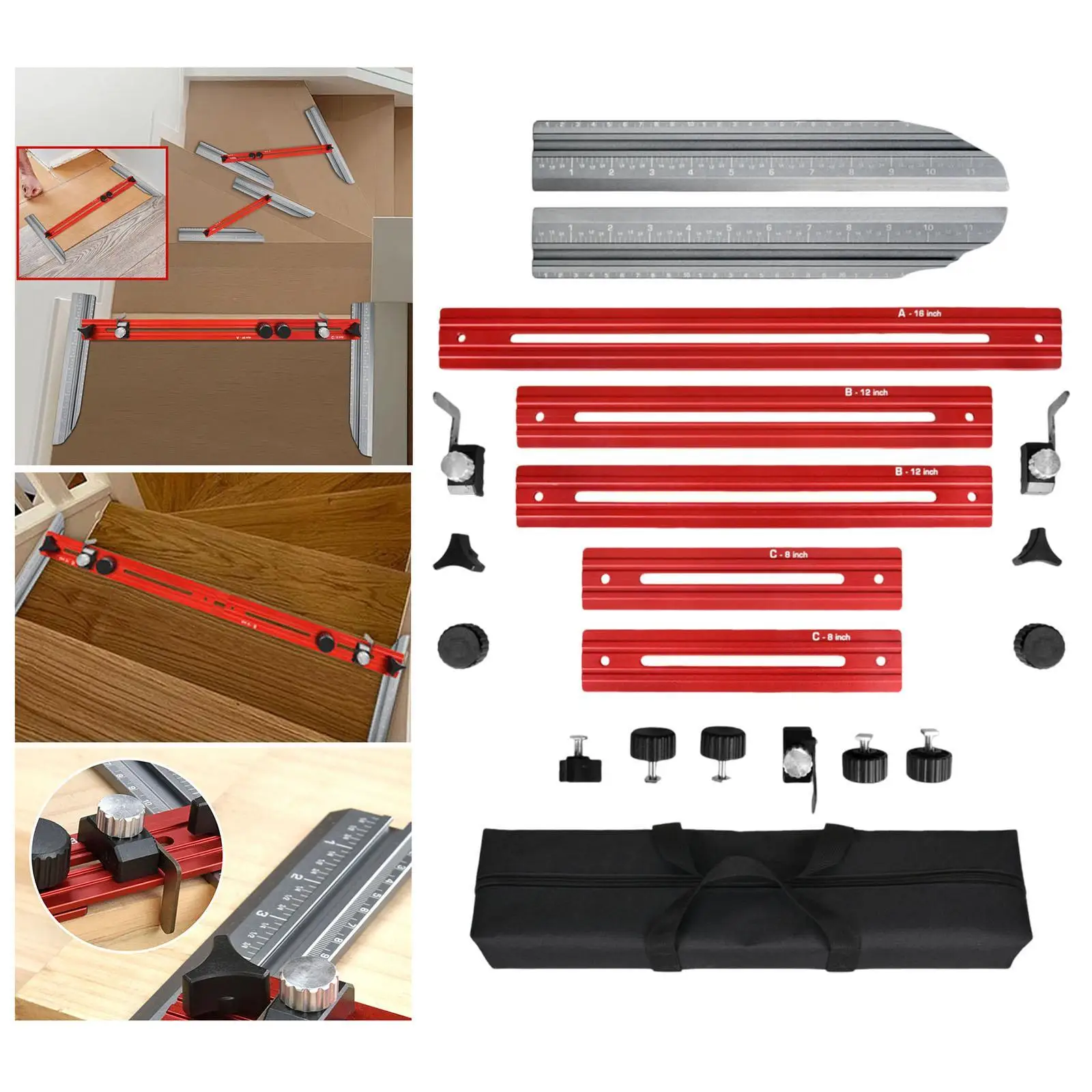 Stair Tread Template Tool Accurate Measurement Aluminum Alloy Marking Measuring Tool for Floor Cutting Drywall Shelf Risers