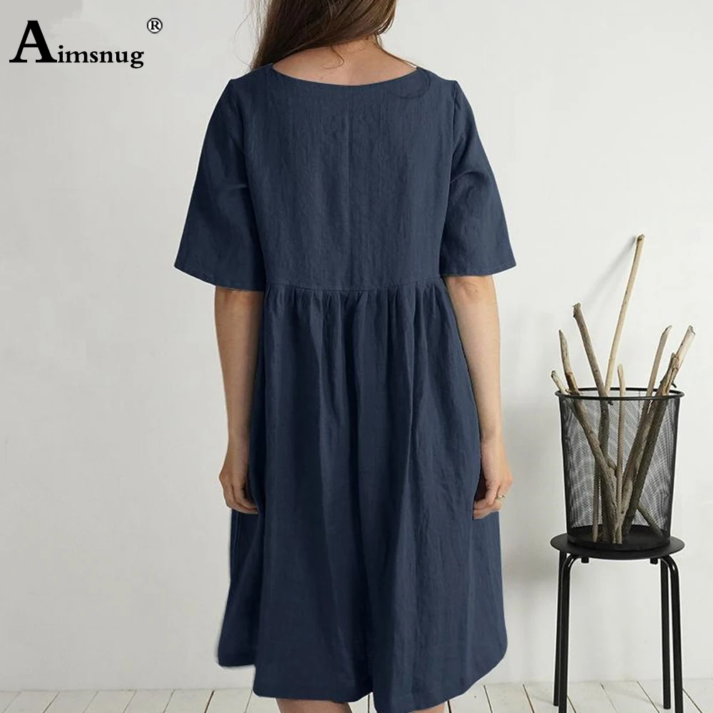 2023 Women Half Sleeve Elegant Mid-Calf Dress Large Big Womens Casual Linen Dresses Female Buttons Up Dress Clothing 4xl 5xl