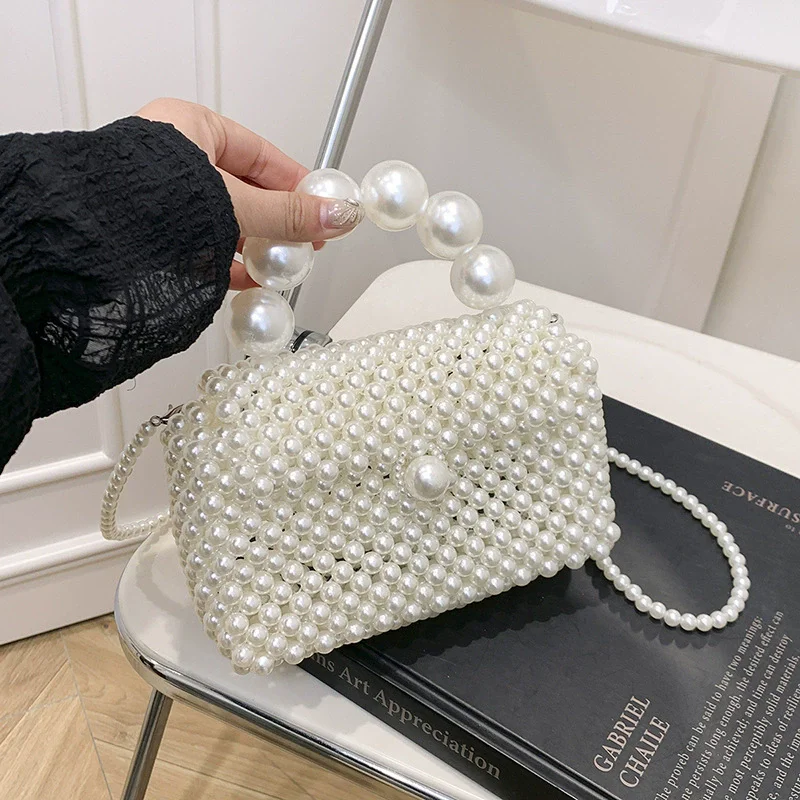 

New Style Fashion Women Evening Handbag Full of Pearl Beaded Purse Bag Square Pearl Handbag Female Bridal Clutch Bag for Women