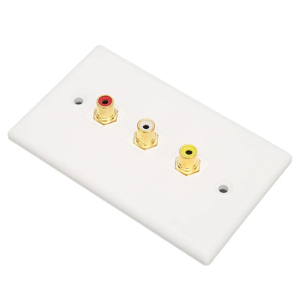 Multipurpose 3RCA Wall Plate Gold Plated 1080P 3RCA Female Connector Wall Plate Corrosion Resistant