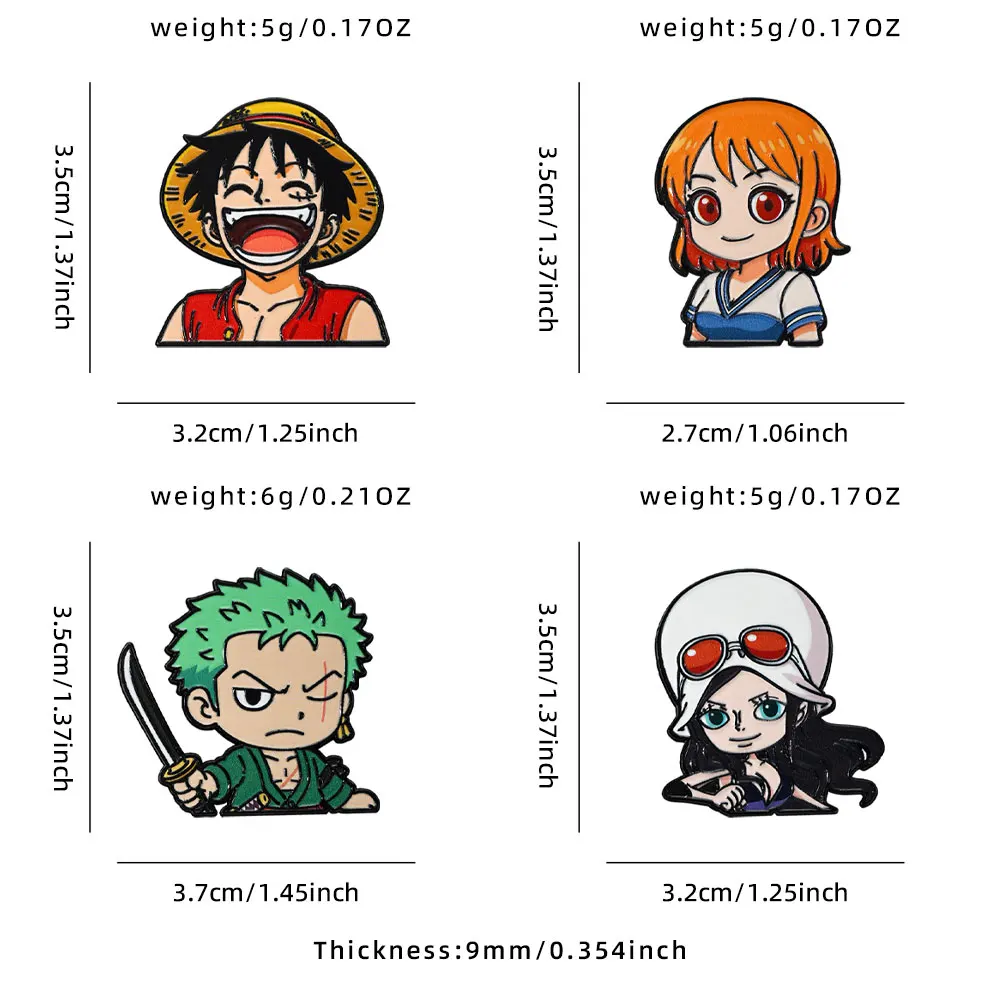 4pcs One Piece Enamel Pin Set - Luffy Nami Roronoa Zoro Nico Robin Cartoon Character Cosplay Accessories Fans Gift - view 6