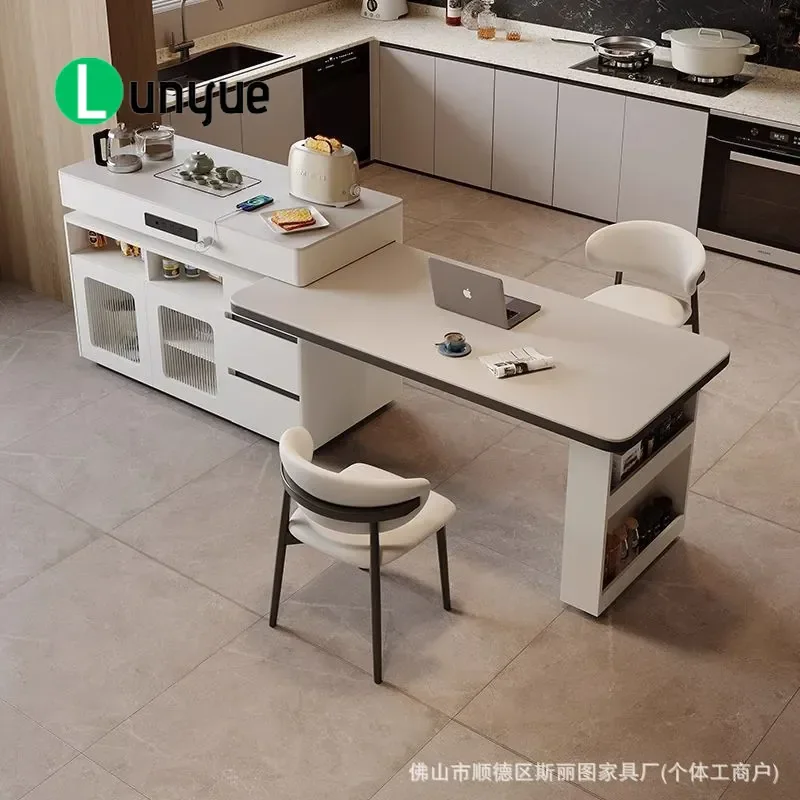 Rotating Sintered Stone Island Dining Table Retractable Multifunctional Space Saving Modern Kitchen Furniture for Small