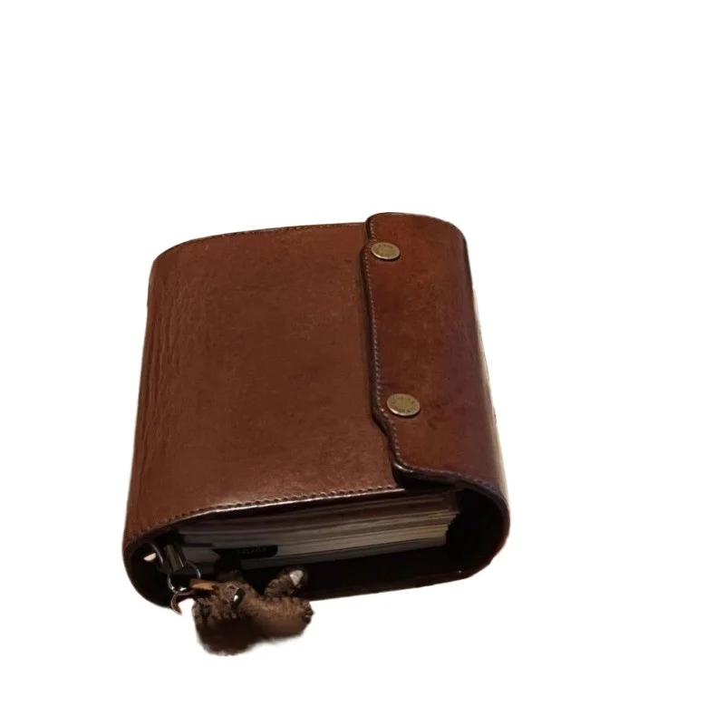Retro Brown M5 Handmade Leather Binder Three-fold Diary Student Travel Planning and Daily Diary Writing view 6