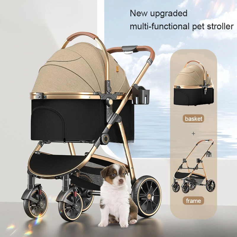 Medium And Large Pet Cart Aluminum Alloy Dog Hand-Pushed PU Wheel Going Out Driving Bag Separation Folding