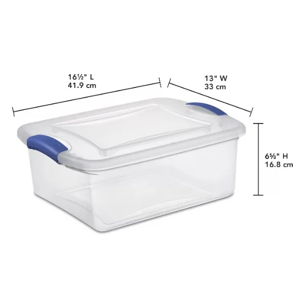 

Sterilite 15 Qt. Clear Plastic Latch Box, Blue Latches with Clear Lid