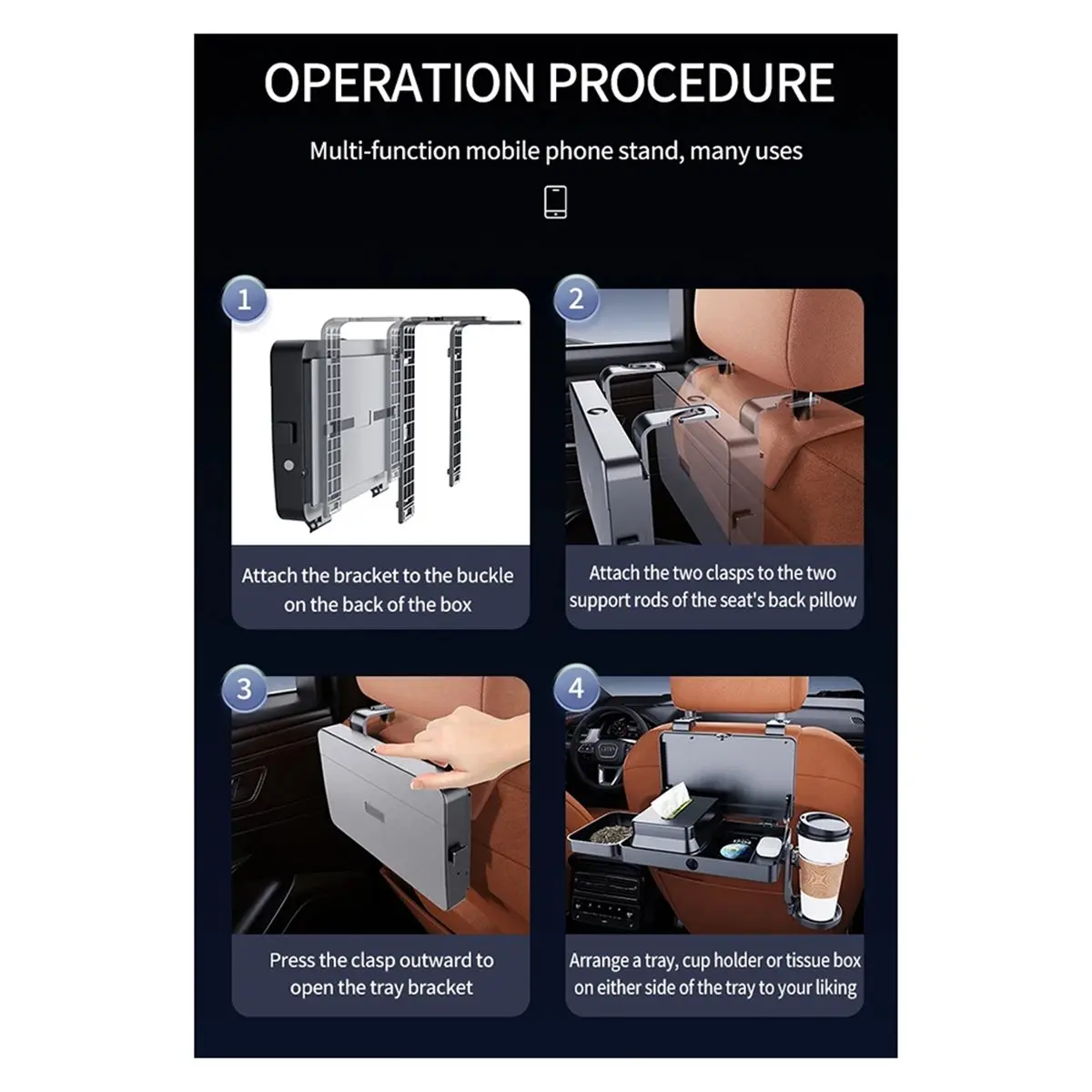 Premium Backseat Organizer with Foldable Tray, Dual Cup Holders, and Large Storage
