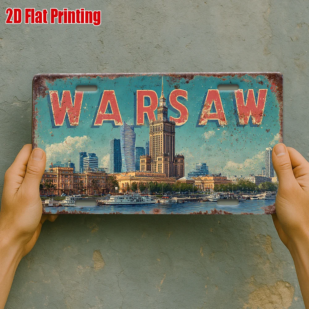 2D Flat, 2D Flat Printing, 1pc, Warsaw Skyline Modern Metal Sign, for Decorationg Only, Outdoor Wall Art (11.8