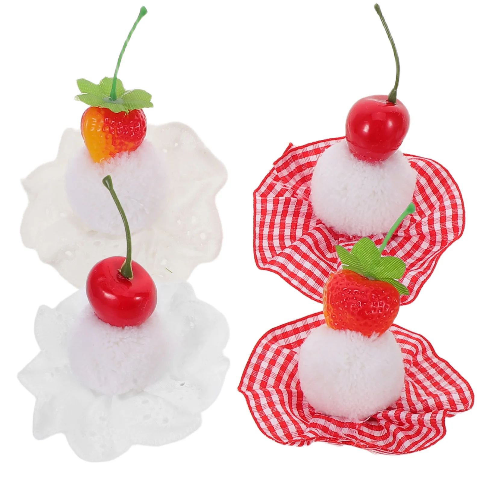 

4pcs Birthday Hair Clips Plaid Cherry Strawberry Fruit Cartoon Barrettes Food Alligator Clip For Women Teen Party Christmas