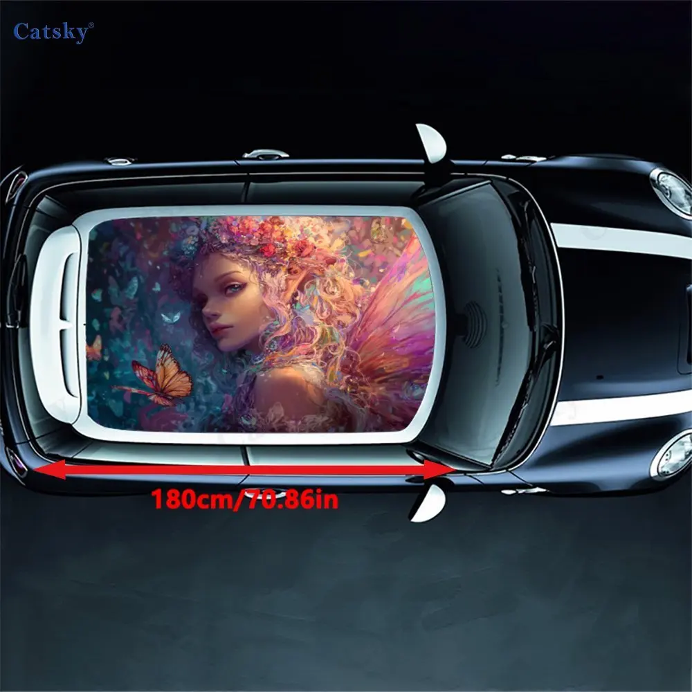 Flower - Feathered Fairy PVC material self-adhesive waterproof car roof sticker, paste firm and anti-ultraviolet, waterproof and