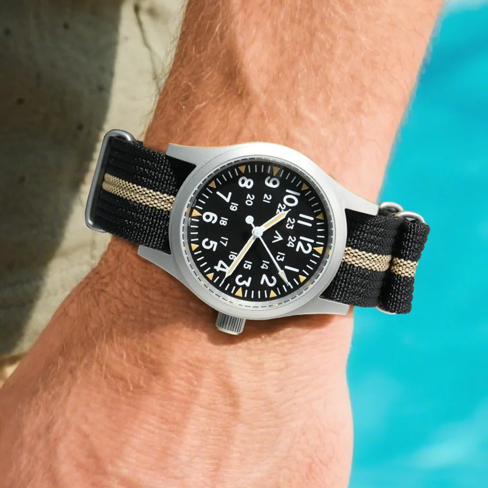 Militado ML05 كوارتز ساعات المعصم 38 مللي متر ساعات للرجال VH31 حركة C3 مضيئة الياقوت كريستال 100 متر مقاوم للماء ساعة ميدانية