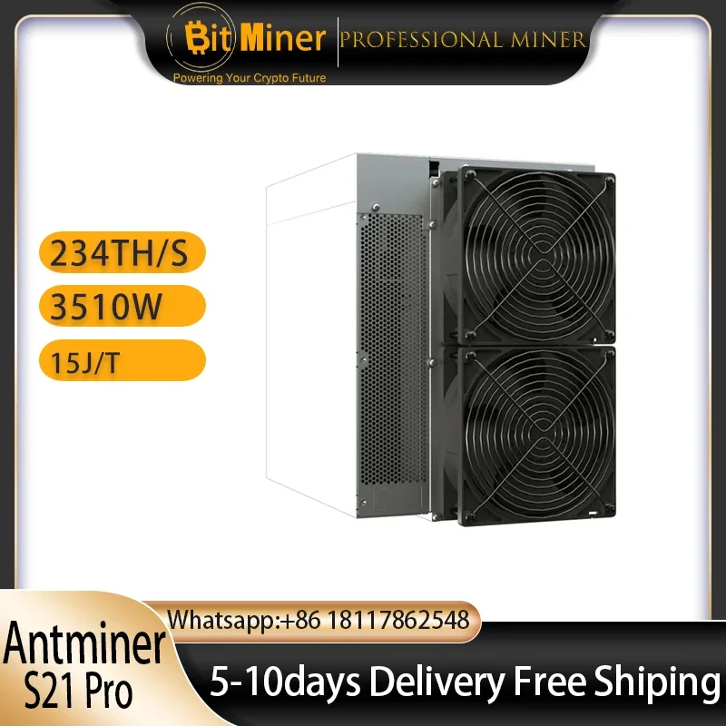 New Bitcoin Miner S21 Pro Antminer BTC BCH 234T Hashrate 3510W Power Air Cooling Bitmain Asic Miner