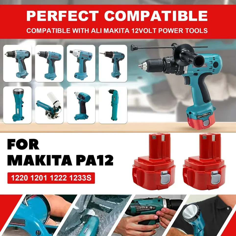 For Makita PA12 Ni-Mh Battery 12V 3000mAh For 1200 1220 1201 1222 1233SA/B1235 192681-5 Cordless Tools Replacement Battery