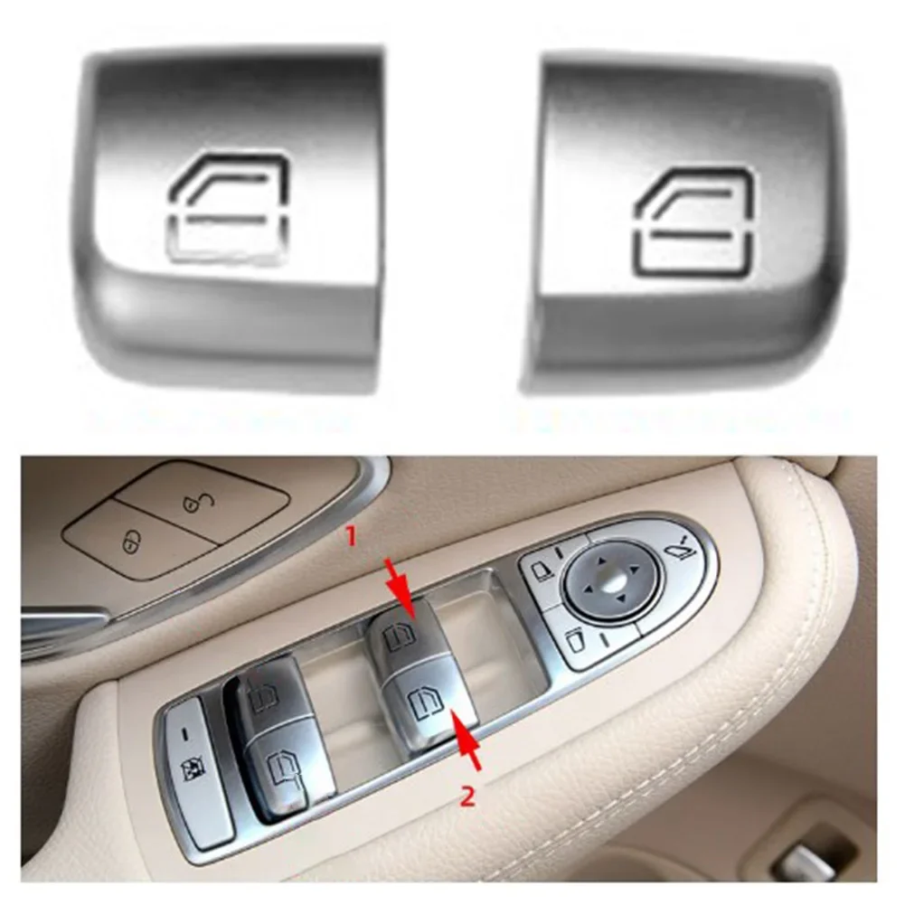 2Pcs Car Window Glass Lift Switch Buttons Cover For Benz For W222 X253 W205 For C300 C63 C350 GLC300 C-Class Silver 2059056811