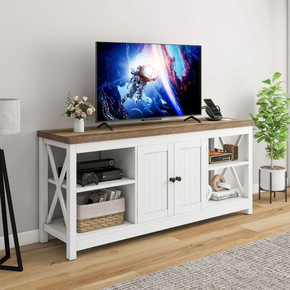 

TV Stand with Doors Power Outlets for 65 inch Entertainment Center TV Console