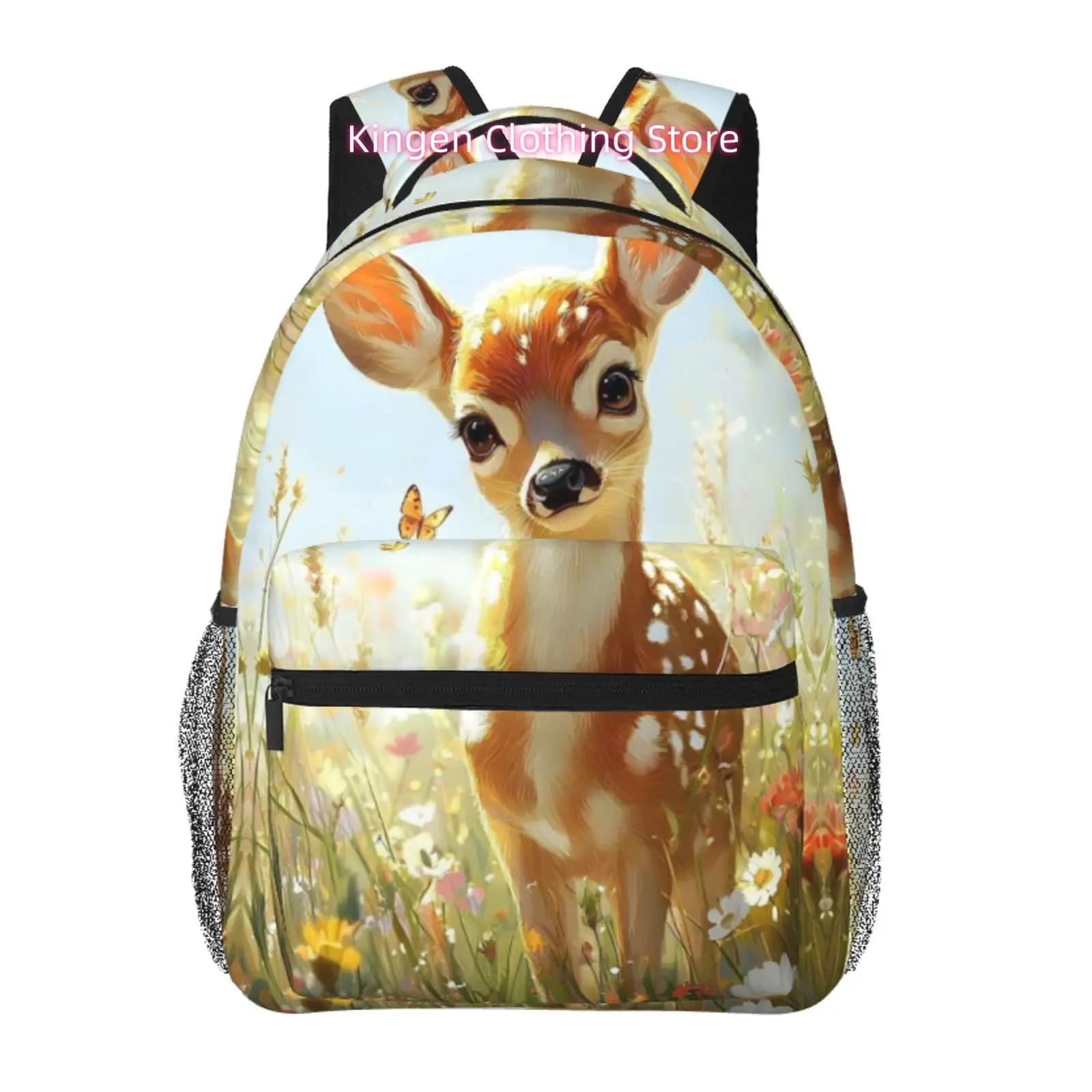 Sunlit Deer in Wildflower Meadow Print Backpack, Oxford Cloth, for Women Short Trips And Travel